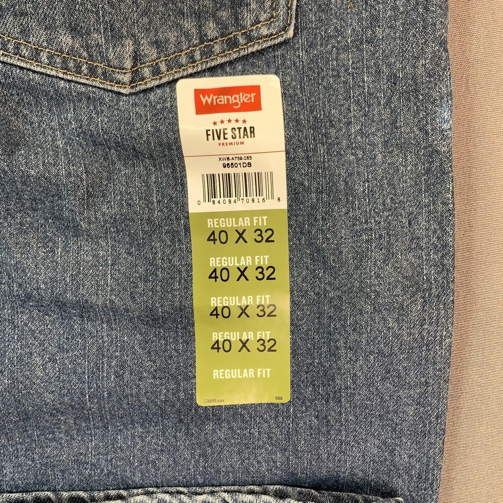 NEW Wrangler Five Star 96501DS Jeans Mens 40x32 Blue Regular Straight Denim - Picture 13 of 15